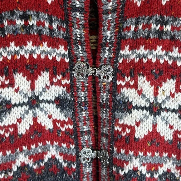 Vintage Croft & Barrow Knit Wool Snowflake Print Cardigan Sweater Size Medium - Picture 4 of 6